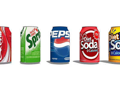 Assorted Carbonated Soft Drink Cans From Different Brands With Diet Options And Colorful Packaging 3d model