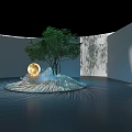 Captivating Art Installation Featuring Glowing Moon Tree Water Ripple Transparent Structure And People Interacting
