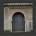 Historical Arched Entrance Gate In Classical Style With Latticed Metal Door Stone Structure And Moss
