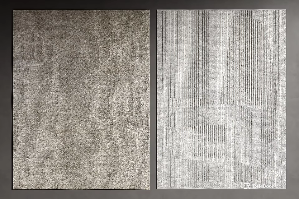 Light Gray Textured And White Striped Square Rugs With Geometric Patterns 3d model