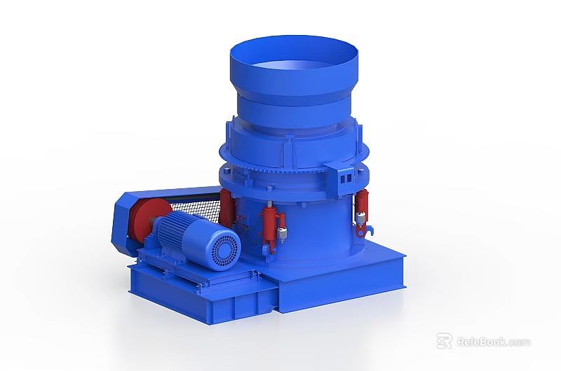 Blue Vertical Industrial Crusher Equipment Featuring Motor Red Components And Sturdy Base 3d model 