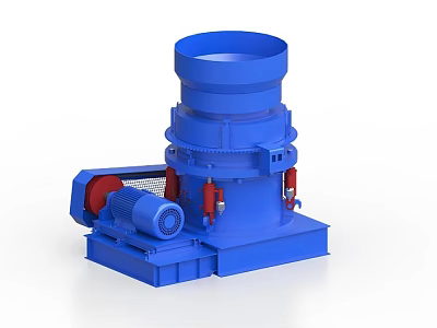 Blue Vertical Industrial Crusher Equipment Featuring Motor Red Components And Sturdy Base 3d model