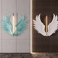 Wing Shaped Wall Decor with Turquoise and White Design Illuminated on Modern Walls