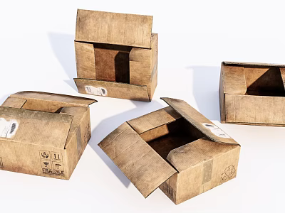 Open Brown Corrugated Cardboard Cartons with Folded Lids and Empty Interiors 3d model