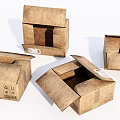 Open Brown Corrugated Cardboard Cartons with Folded Lids and Empty Interiors 3d model