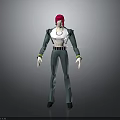 Man With Pink Hair Wearing White Top Green Pants And Black Shoes Standing