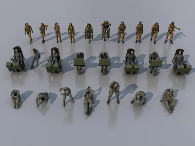 Multiple Military Figures in Various Action Poses Standing Kneeling and Carrying Equipment 3d model