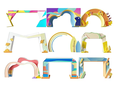 Colorful Event Entrance Arch Designs With Geometric Shapes And Decorative Elements 3d model