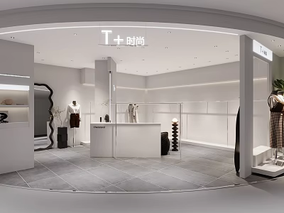 Modern Clothing Store Interior With Mannequins Clothing Racks Cashier Counter And Display Area 3d model