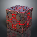 Mechanical Cube With Red Glowing Lines Intricate Geometric Patterns Metallic Surface And Futuristic Design