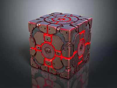 Mechanical Cube With Red Glowing Lines Intricate Geometric Patterns Metallic Surface And Futuristic Design 3d model