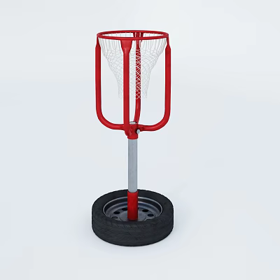 Red Frame Basketball Hoop With White Net And Black Tire Base 3d model