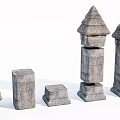 Decorative Stone Columns With Pyramid Tops And Square Bases In Various Sizes 3d model