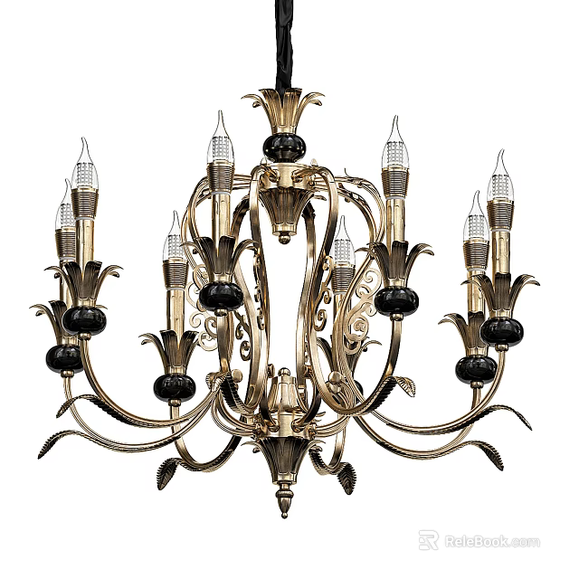 Elegant Classic Chandelier With Gold Black Metal Frame And Candle Shaped Lights 3d model 