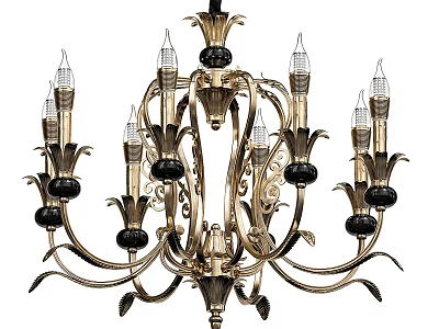 Elegant Classic Chandelier With Gold Black Metal Frame And Candle Shaped Lights 3d model