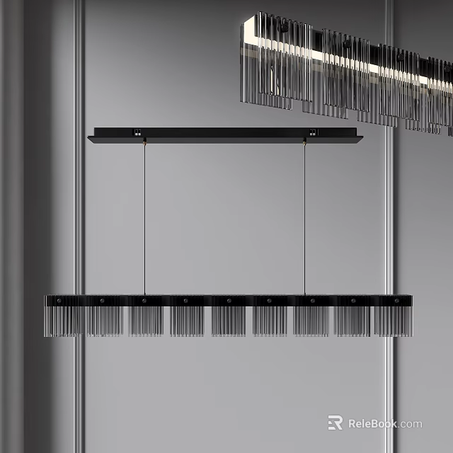 Sleek Modern Black Chandelier With Linear Hanging Elements And Metallic Frame Design 3d model