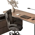 Minimalist Wooden Desk And Chair Set With Black Office Chair And Table Lamp