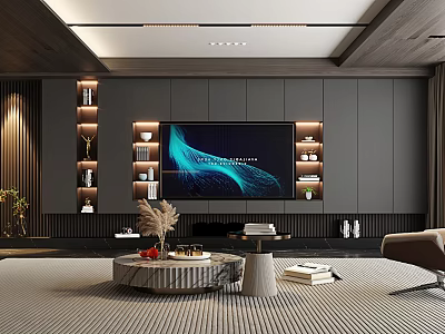 Modern Living Room Interior With TV Wall Coffee Table And Decorative Shelves 3d model
