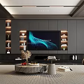 Modern Living Room Interior With TV Wall Coffee Table And Decorative Shelves