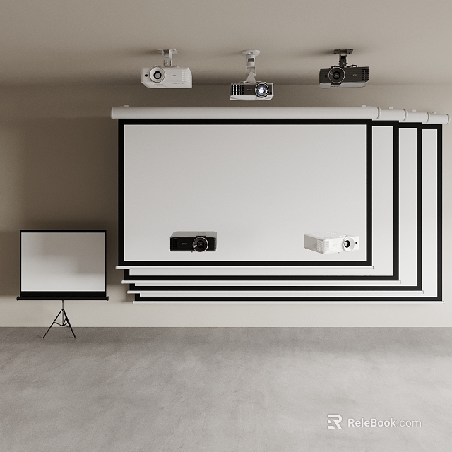 Professional Ceiling Mounted Projection Monitoring Setup With Screens Cameras And Projectors 3d model 