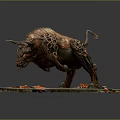 Leaping Industrial Bull Sculpture Crafted From Mechanical Gears Chains And Metal Base