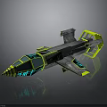 Futuristic Cosmic Spaceship With Green Black Geometric Patterns And Aerodynamic Structure