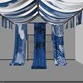 Blue And White Fabric Drapes Ceiling Hung With Blue Panels Bamboo And Circular Designs