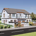 Modern Style House Exterior With White Walls Gray Roof Trees And Lawn