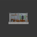 Cartoon Medieval Workshop Interior With Hanging Banners Wooden Workbench Barrels And Chests