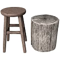 Wooden Stool With Three Legs Round Seat And Tree Stump Stool With Natural Bark