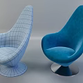 Modern Blue Armchair Design Featuring Smooth Surface Round Base And Wireframe Model
