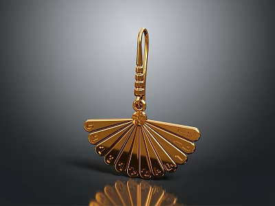 Golden Fan Shaped Decorative Pendant With Intricate Petal Details For Daily Accessories 3d model