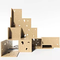 Wooden Decorative Cabinet With Modular Design Multiple Shelves And Storage Compartments