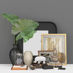 Modern Decorations Metal Ornaments Vase Decorative Painting Combination 3d model