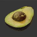 Halved Avocado Showcasing Creamy Green Flesh And Large Brown Seed On Dark Background