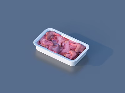 Fresh Raw Meat Pieces in White Plastic Container for Storage or Sale 3d model