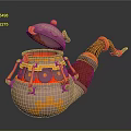 Mechanical Style Decorative Ornament Set Featuring Pink Body Gear Pattern Open Lid And Curved Handle