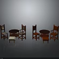 Modern Red Wooden Furniture Set With Chairs Tables And Upholstered Stools For Home