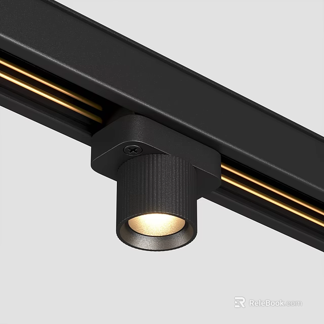 Black Track Mounted Downlight Spotlight With Gold Accents And Warm Illumination 3d model 