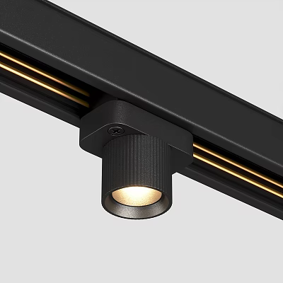 Black Track Mounted Downlight Spotlight With Gold Accents And Warm Illumination 3d model