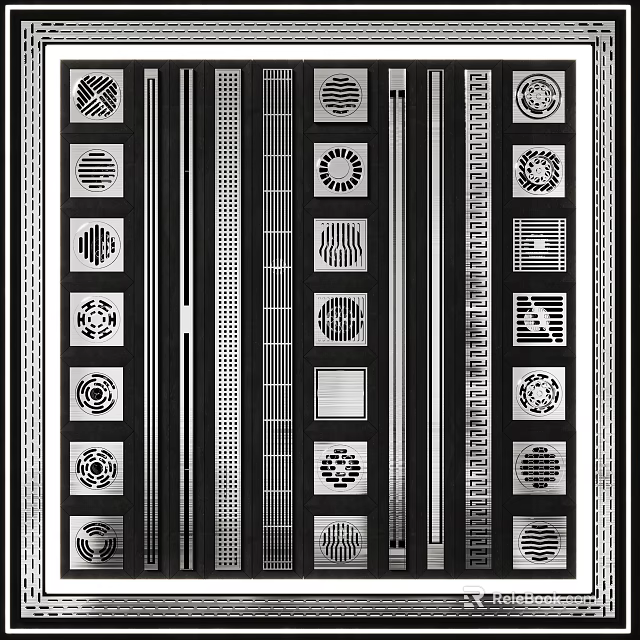 Black And White Decorative Panels With Geometric Patterns 3d model