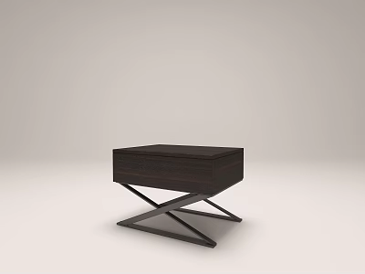 Modern Wooden Bedside Table With Drawer And Crossed Metal Base 3d model