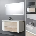 Modern Bathroom Sink Vanity With Wood And White Cabinet And Illuminated Mirror