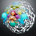 Enchanting Mermaid Character In Hollow Sphere With Turtle Fish Bubbles And Octopus