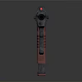Sci Fi Pistol Weapon With Gray Metallic Body And Red Grip Industrial Design