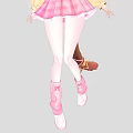 Anime Girl with Cat Ears and Tail Wearing Yellow Top Pink Plaid Skirt Pink Boots