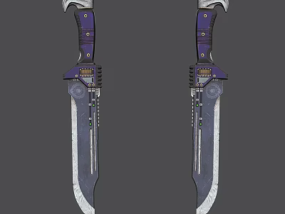 Twin Knives With Purple Handles Silver Blades And Decorative Metallic Details 3d model