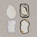 Various Shaped Creative Rugs Featuring White Leaf Black White Lines Blue Edge and Gold Dots