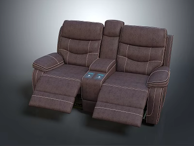 Brown Upholstered Reclining Two Seat Sofa With Center Console And Armrests 3d model
