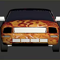 Sleek Sports Car With Vibrant Red Orange Flame Design And Black Exterior